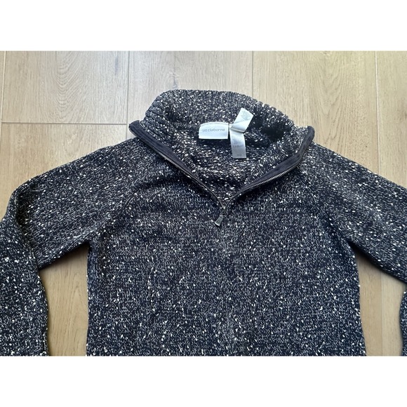 Vtg Liz Claiborne Black White Marled Knit‎ Full Zip Sweater Mock Women Medium - Picture 3 of 10